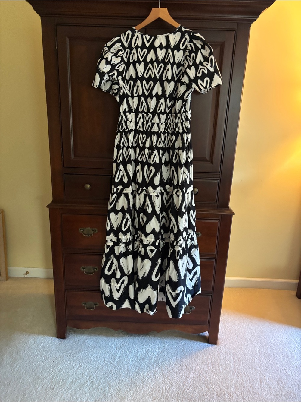 Anthropologie Black and White Heart Print Maxi Dress - Picture 7 of 9